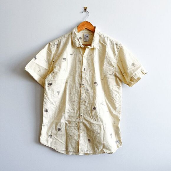 Quiksilver Mens Summer Shirt Button Down Collared Slim Yellow Large - Picture 1 of 7